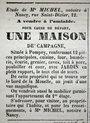 vente d'une maison de campagne à Pompey